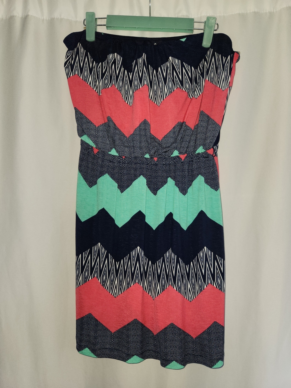 Juniors Strapless  Print Dress in Coral, Mint & Navy #bohemian #beach #romantic